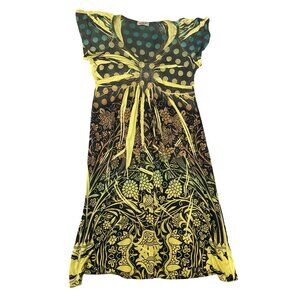 One World Womens S Multicolor Floral & Abstract Pattern Dress Rhinestone Art